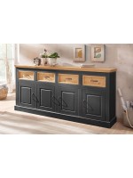 Balcão buffet aparador de madeira cinza grafite e cera com 4 portas e 4 gavetas  | Coleção England